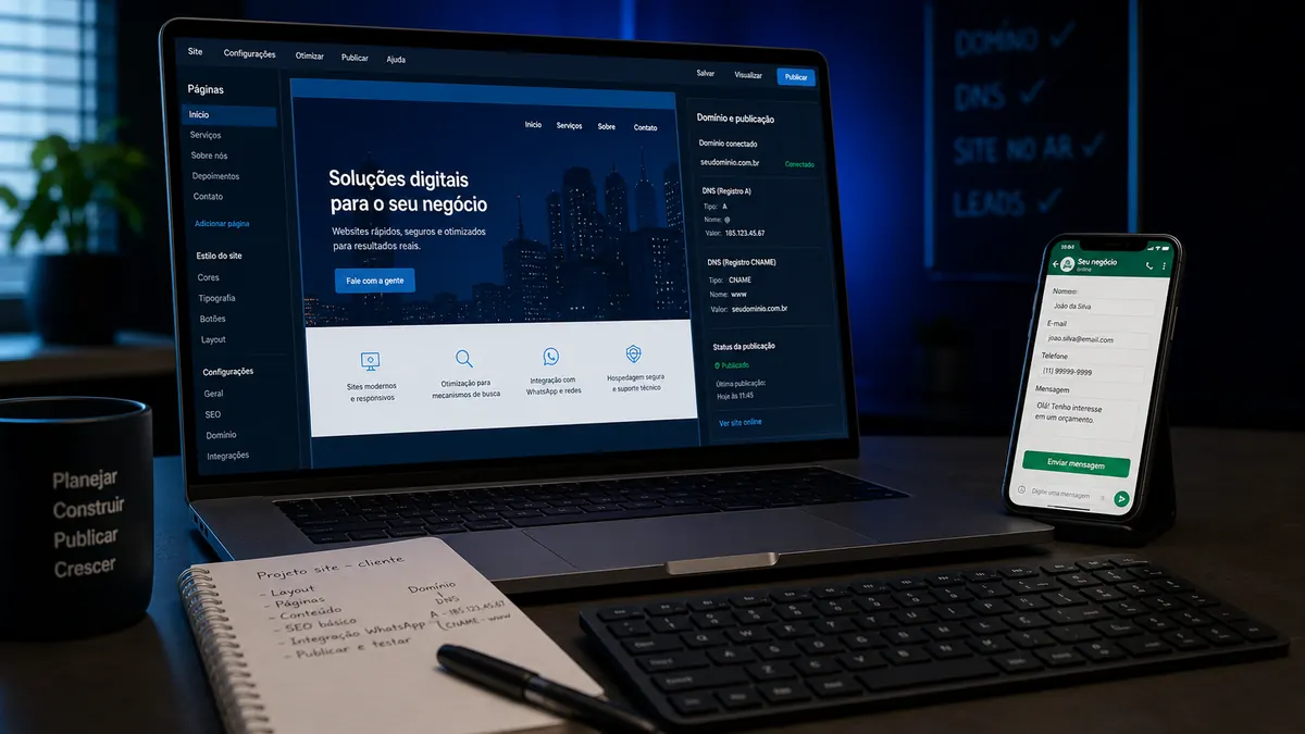 Site e estrutura de presença digital em notebook